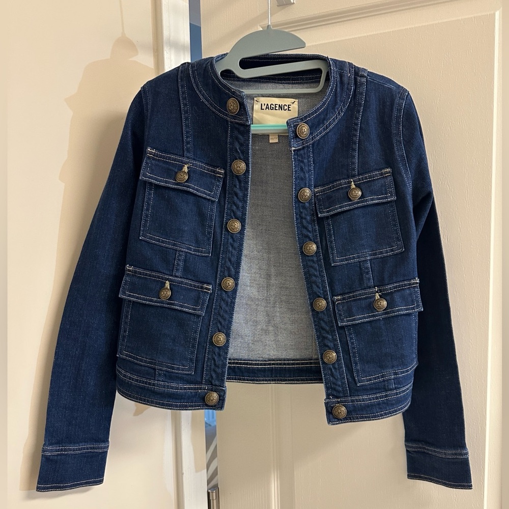 NWOT L’AGENCE Yari Collarless Jean Jacket in color Bishop MSRP $498 (XXS) - Picture 14 of 14